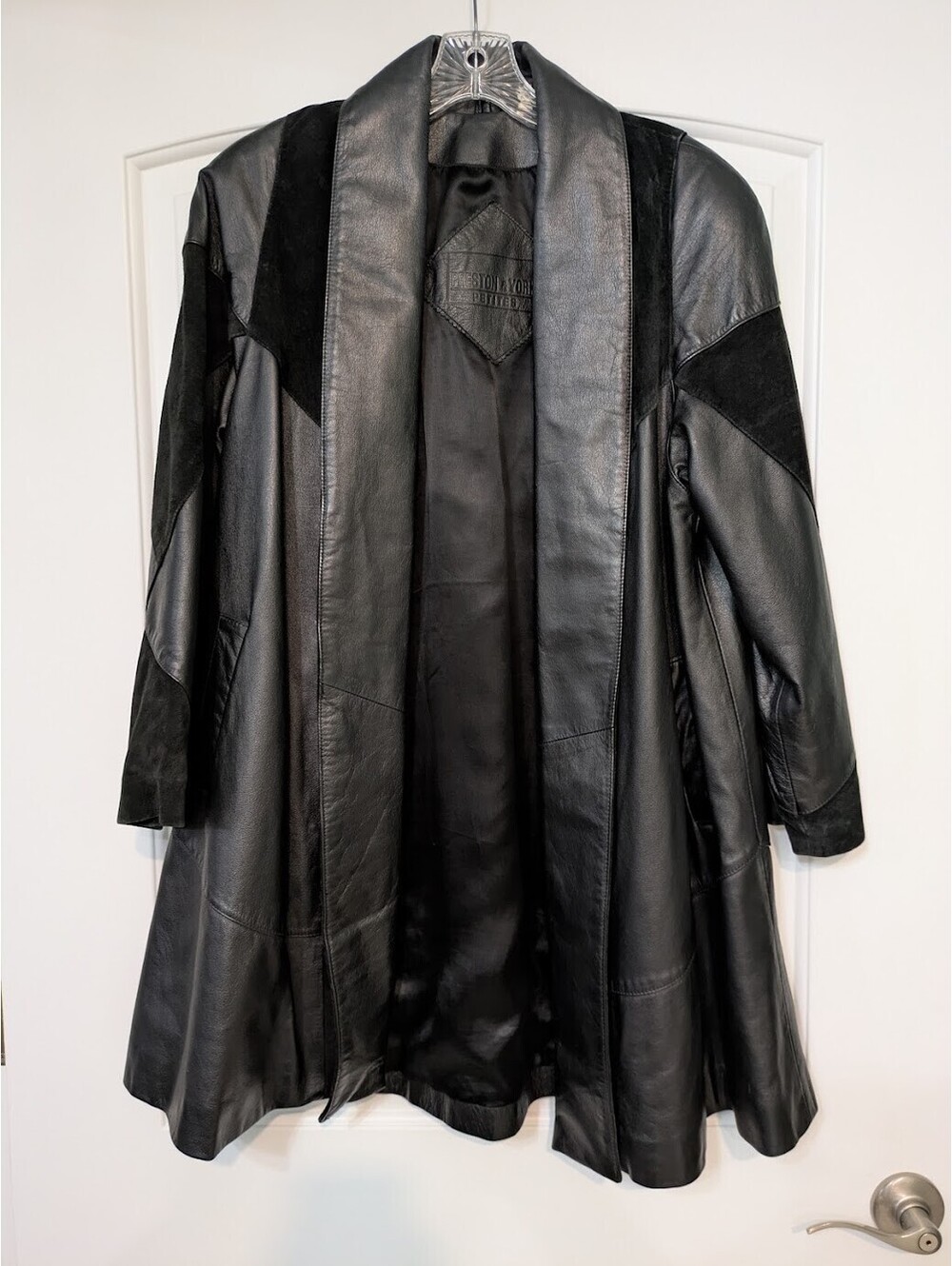 Preston & York Petites Black Genuine Leather Long Coat Women’s Small GUC